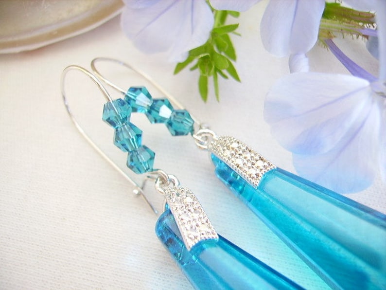 women/'s fashion jewelry stud earring hooks Blue turquoise earrings bead dagger bead faceted bicones silver tied with cubic zirconia
