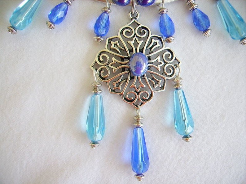 women/'s fashion Tibetan pendant silver Choker blue glass bib necklace ethnic turquoise Pearl Jewelry ceramic cabochon