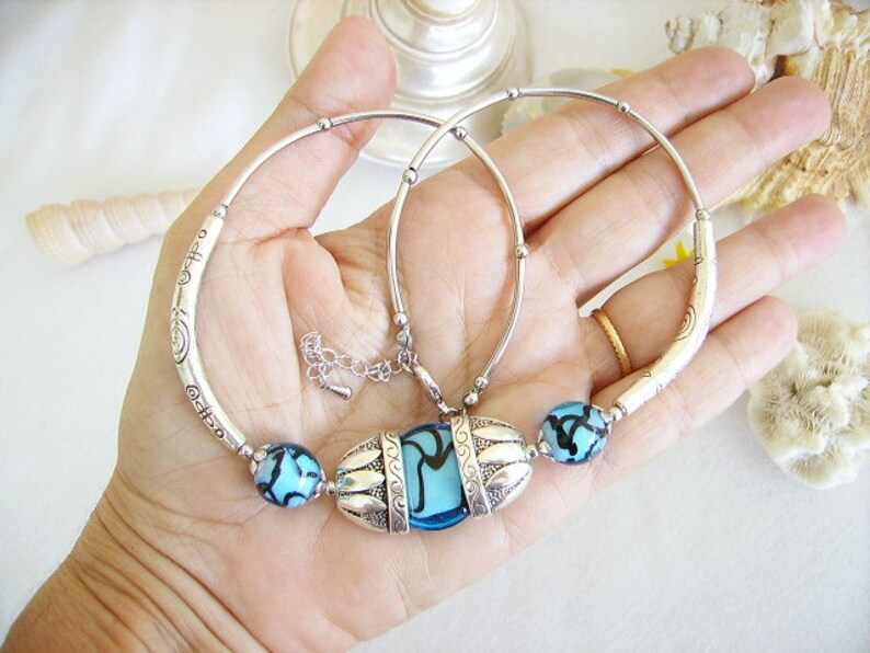 Choker original Tibetan silver turquoise ethnic women/'s fashion jewelry Glass Lampwork Pearl necklace black Cup
