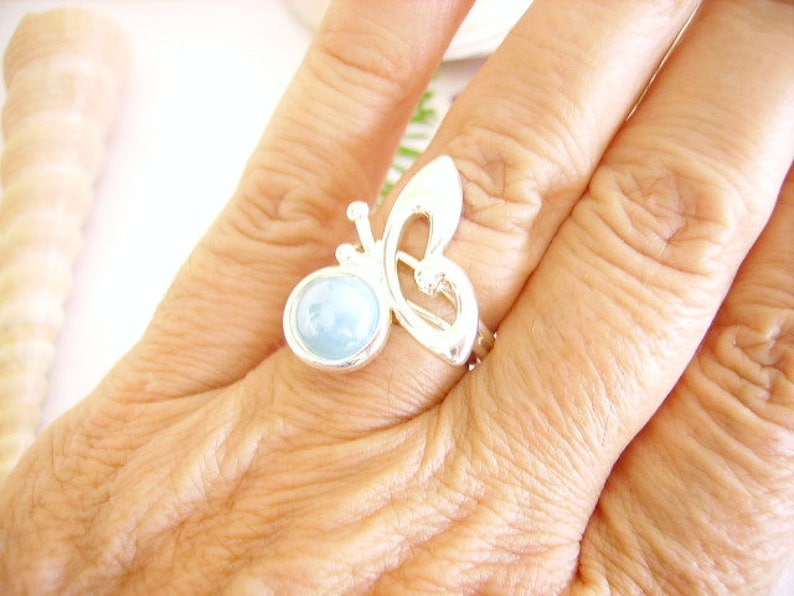 ceramic round cabochon Blue Lagoon glossy open Adjustable ring Butterfly Adjustable ring silver 10 microns women/'s fashion creation jewelry