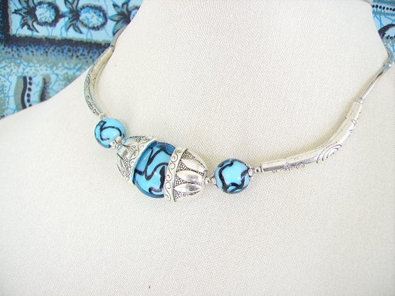 Choker original Tibetan silver turquoise ethnic women/'s fashion jewelry Glass Lampwork Pearl necklace black Cup