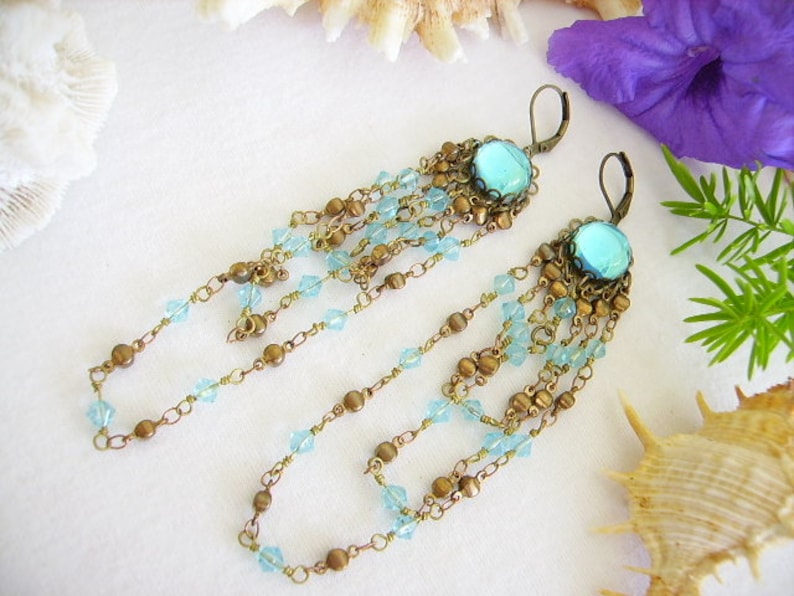 creation Pearl Crystal earrings blue turquoise cabochon brass resin cross pendants women/'s fashion jewelry Finery necklace