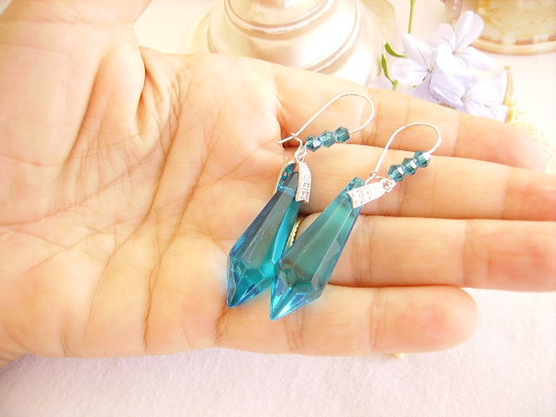 women/'s fashion jewelry stud earring hooks Blue turquoise earrings bead dagger bead faceted bicones silver tied with cubic zirconia
