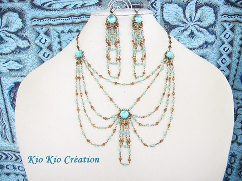 creation Pearl Crystal earrings blue turquoise cabochon brass resin cross pendants women/'s fashion jewelry Finery necklace