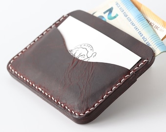 Leather Minimalist Wallet / Chocolate Mini Card Holder / Small Wallet by Kaseta