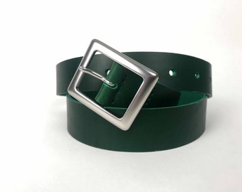 Green Leather Belt, Men Belts, Ladies Belt, Handmade Gift / Oliver Green - Kaseta /