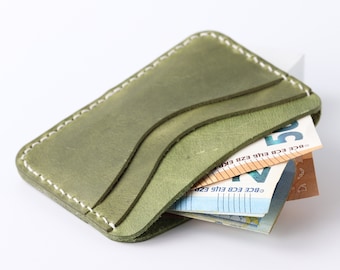 Leather Minimalist Wallet / Olive Mini Card Holder / Small Wallet by Kaseta