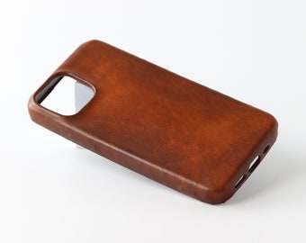 Leather iPhone 13 Case /  Pro and Mini Leather Case / Handmade Gift Idea / Bull - OldBrown /