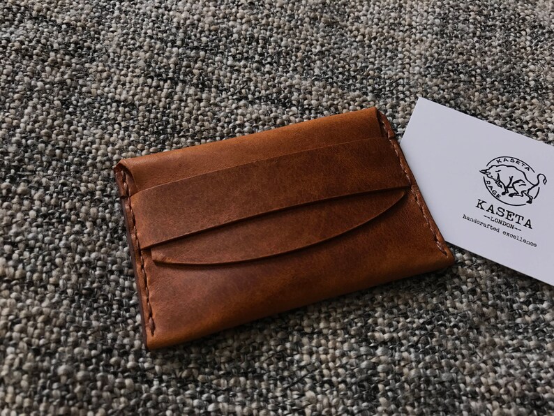 Slim Leather Card Wallet Brandy Etsy - image 0