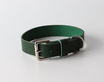 Green Leather Dog Collar /  Kaseta Leather