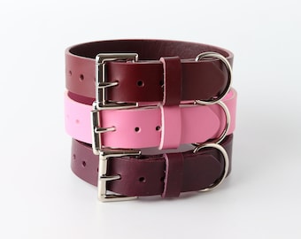 Leather Dog Collar / Leather Dog Collars / Pet gift /Burgundy / Pink / Purple / Kaseta Leather