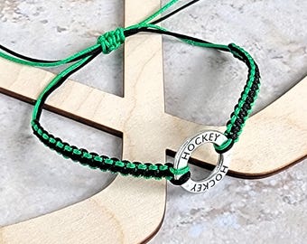 Custom Hockey Bracelet with Link Charm: Adjustable Sizing in 23 Team Color Options