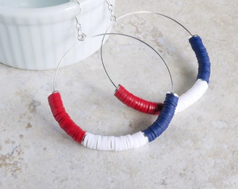 Custom Sports Earrings - Beaded Hoop Earrings - Team Mom Gift - Heishi Jewelry