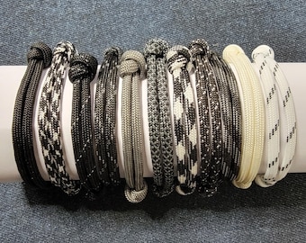Minimalist Paracord Bracelet: Black, White, & Gray Rope Jewelry