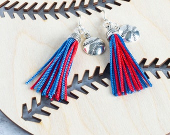 Custom Baseball Mom Earrings - Softball or Baseball Earrings - Customized Team or School Colors Tassels - Game Day Jewelry