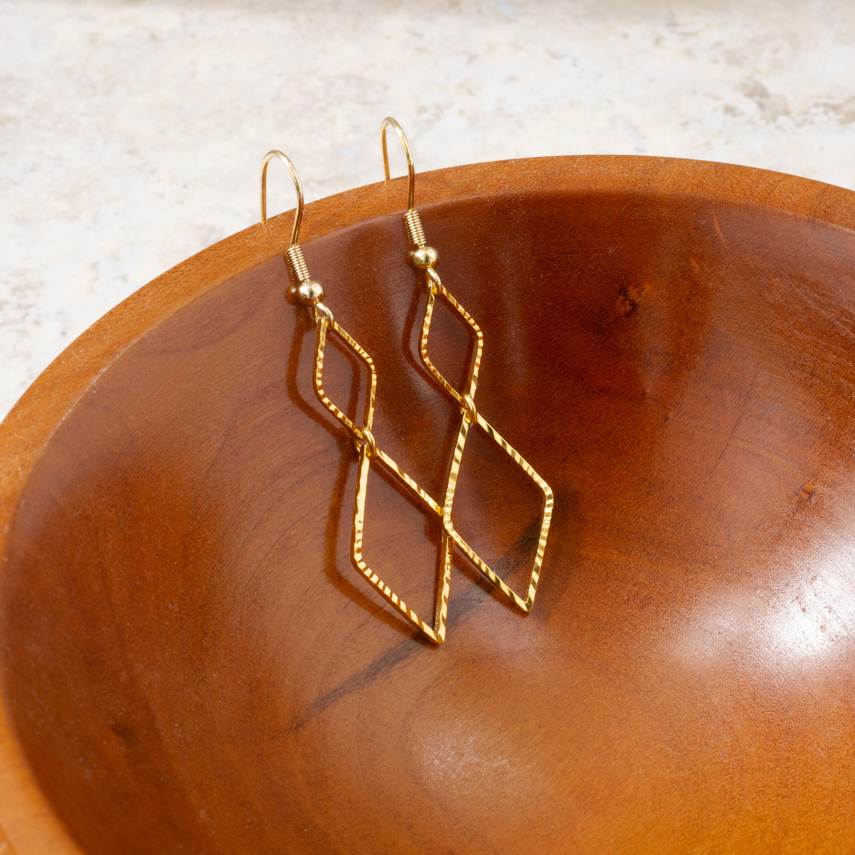 Gold Diamond Shaped Earrings Geometric Dangle Earrings Etsy