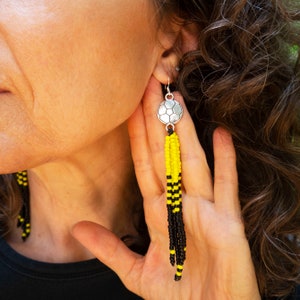 Custom Soccer Mom Earrings - Team Spirit Beaded Tassel Earrings - Soccer Gifts for Girls - Team Colors Game Day Jewelry