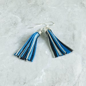 royal blue, black and silver tassel earrings
