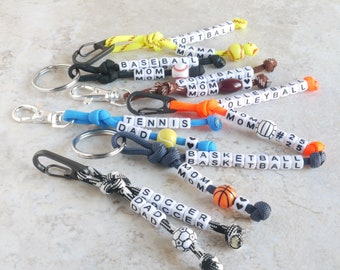 Custom Sports Key Chain - Personalized Bag Tag or Keychain for Sports Mom Dad or Kids - 50 Color and Pattern Options