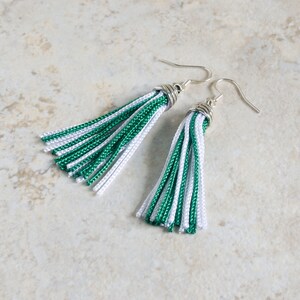 green and white tassel earrings