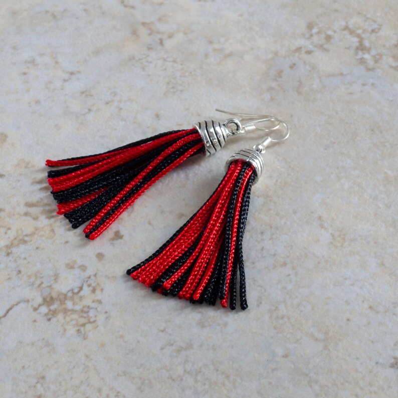 red and black tassel earrings
