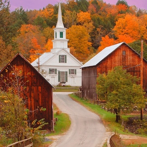 Fall foliage, rural Vermont photo, Vermont artifacts, small Vermont town, autumn in New England,  Title: &quot;October&#39;s Road to Redemption&quot;