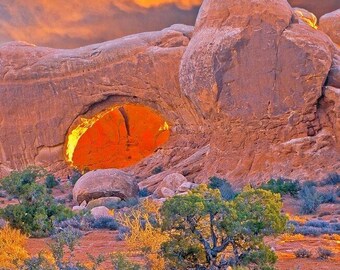 Arches National Park, natural arch at sunrise, scenic fine art photo, Utah scenic, Moab Utah, for nature lovers, Title: "Many Splendored"