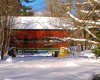 VT covered bridge, VT artifacts, VT winter scenic, New England scenics,  winter panoramics, for nature lovers,  Title: "Snowbound"