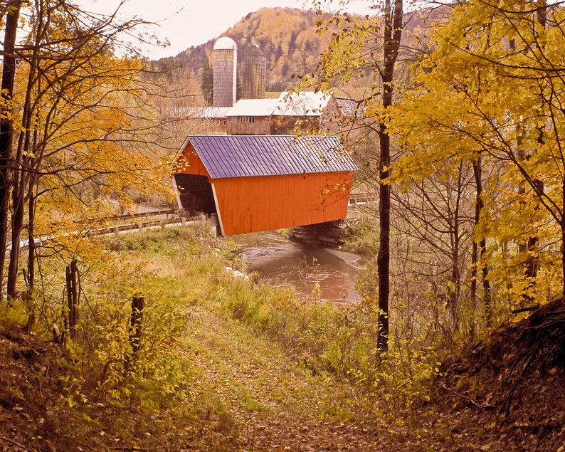 Covered Bridge and Fall Foliage Photo, Vermont Covered Bridge, Covered ...