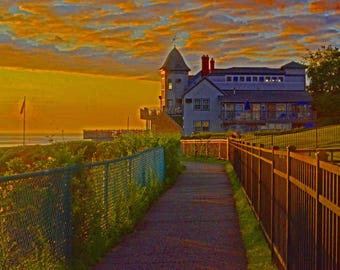 Marginal Way in Ogunquit Maine, beautiful seaside, sunrise on Atlantic Ocean, Maine coastal photos, Title: "Sunrise Stroll"