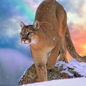 Mountain Lion, Cougar, Montana wildlife, Bigfoot Mts., wildlife art, big cats, Title: "With Stealth"