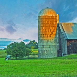 Charlotte VT, barn and hayfield, Lake Champlain, Champlain Vally panoramic, Vermont scenic, for nature lovers, Title: &quot;Looking Westward&quot;