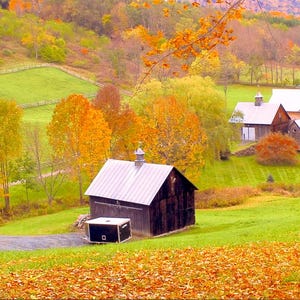 Vermont Fall scenic, autumn in VT, , W. Coventry, Fall foliage, Vermont farm panoramic, for nature lovers, Title: "Cloudline Autumn"