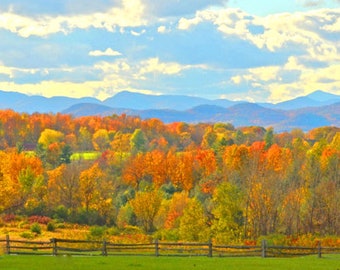 Panoramic of Fall foliage and mountains, photo of Adirondacks, for nature lovers  Title: "Autumn's Panoramic"