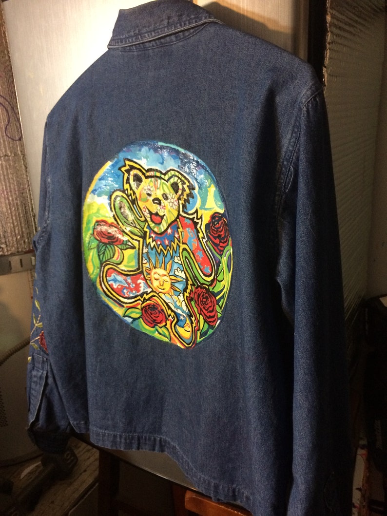 Female Denim Jacket w Grateful Dead dancing bear sun moon | Etsy