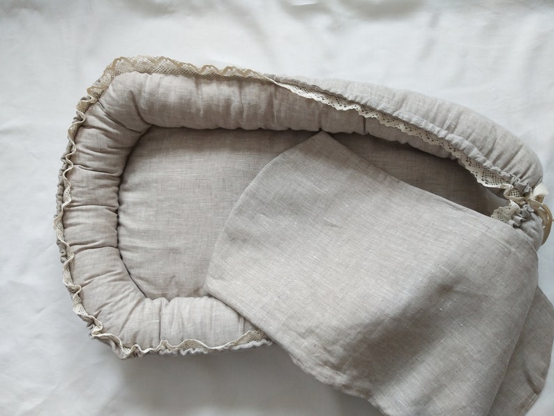 Natural LINEN Baby Nest With Natural Lace Girl Baby Nest Etsy