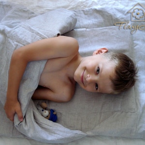 Funda de lino natural de 86 x 152 cm para cuna de guardería. Funda de lino ecológica para cuna preescolar. Juego de cama para niños pequeños.