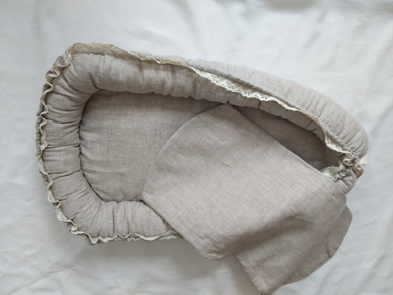 Natural LINEN Baby Nest With Natural Lace Girl Baby Nest Etsy