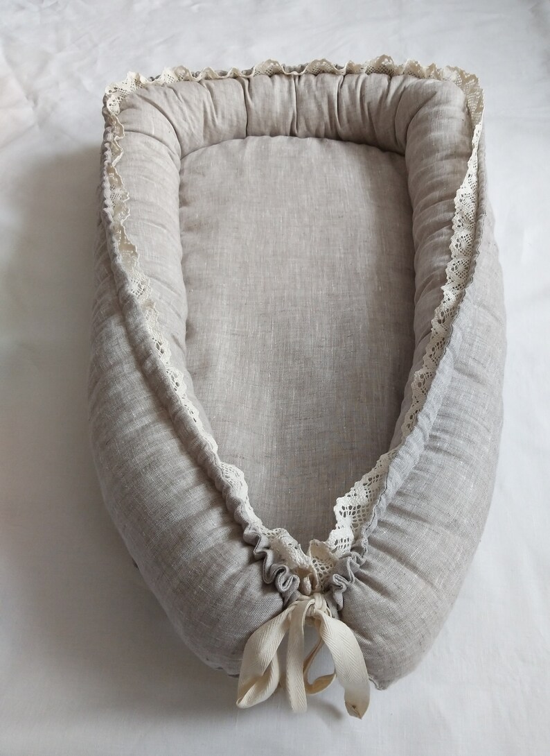 Natural LINEN Baby Nest With Natural Lace Girl Baby Nest Etsy