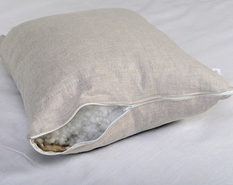 Pillow filled Flax layers and Hollofayber, Eco-friendly linen pillow filled with 2 natural flax layers and Hollofayber, Custom Flax cushion