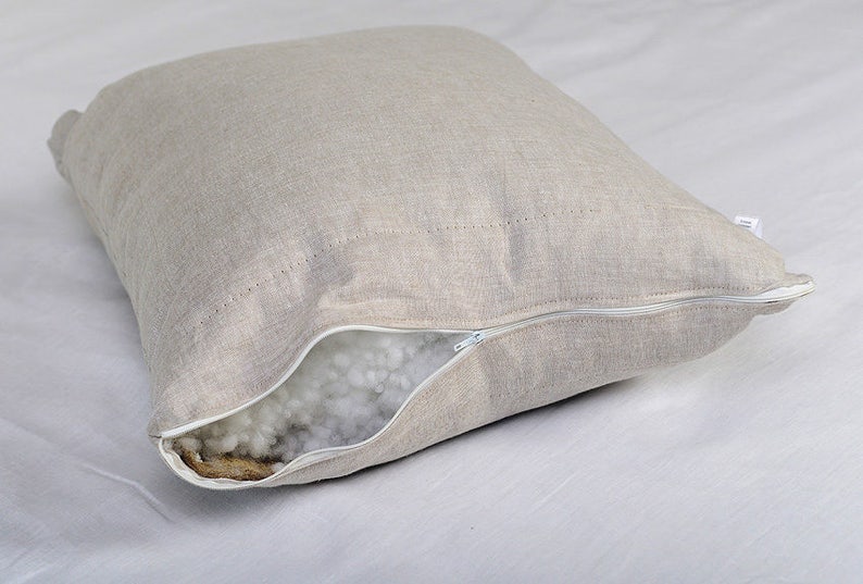 Pillow filled Flax layers and Hollofayber, Eco-friendly linen pillow filled with 2 natural flax layers and Hollofayber, Custom Flax cushion image 1