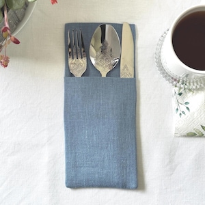 Linen Cutlery Case – Natural Linen Silverware Holder – Reusable Utensil Pouch – Eco Table Setting – Rustic Flatware Pocket