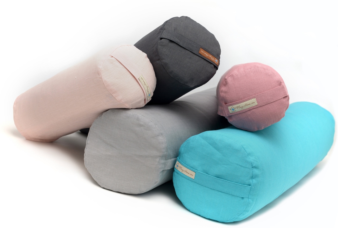 Natural Linen Bolster Case With Zipper and Handle. Neckroll Linen