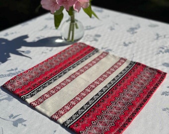 Set of 4,6,8,10 or 12 Napkins in Handwoven Linen Style with Machine Red and Black Embroidery,Ukrainian Embroidered Napkins,Slavic Home Decor