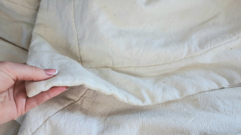 Cotton filled blanket covered natural unbleached cotton. Cotton coverlid, Cotton coverlet, Eco weighted blanket, Washable Cotton quilt image 3