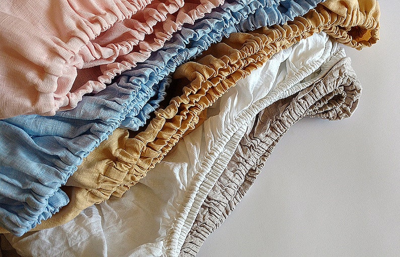 Natural Linen Fitted Sheet, Eco fitted sheet, Organic flax sheet with elastic band around edge, Twin, Full, Queen, King sizes. Custom orders image 2