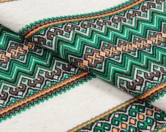 Set of 4,6,8,10 or 12 Napkins in Handwoven Linen Style with Machine Green and Brown Embroidery on Cream Background, Embroidered Napkins