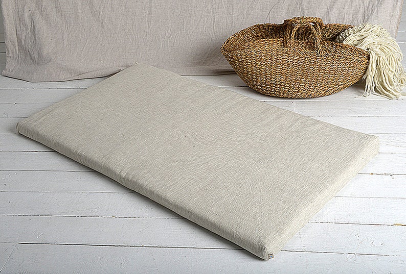 DENSE Natural Linen Crib Mattress Cover With Long Zipper. Etsy
