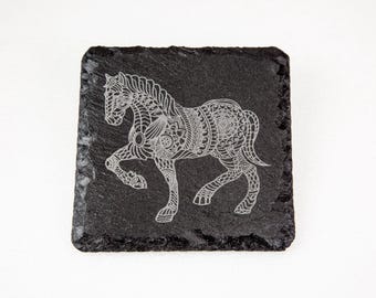 Engraved Slate Coaster Set With Artsy Horse