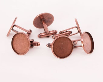 50x Antique Copper Cufflink Setting Blanks Fits 18mm Cabochon